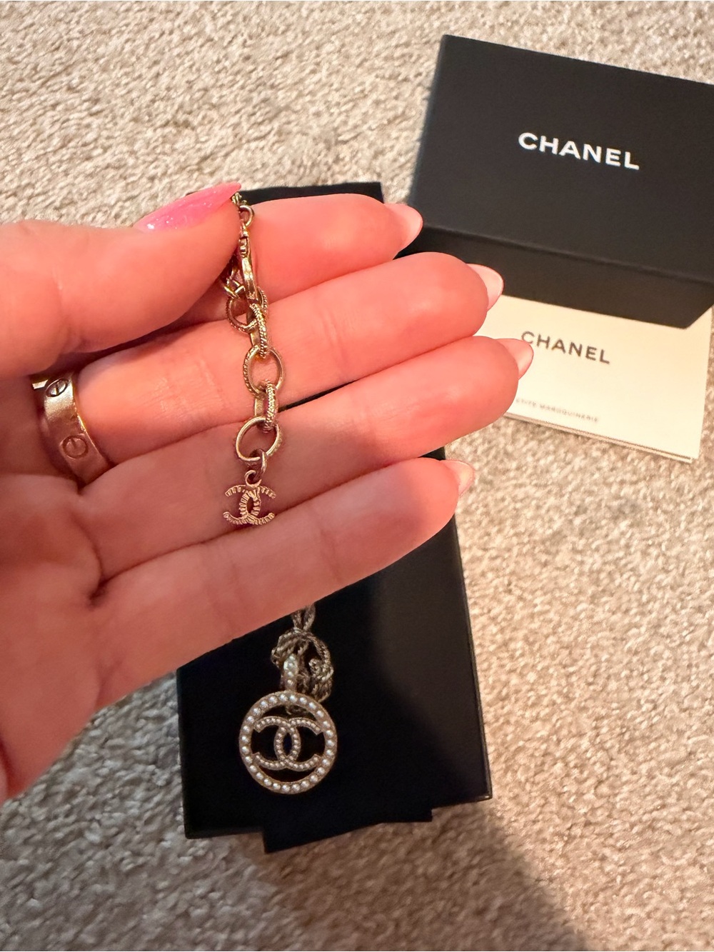 CHANEL Gold Pearl-Accent CC Medallion Necklace - Picture 3 of 5
